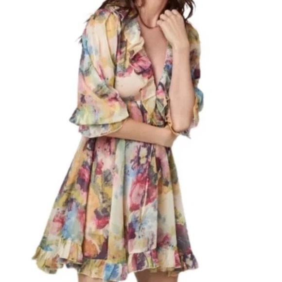OPT One Pretty Time Anthropologie Long Sleeve Ruffle Floral Dress Medium - Picture 1 of 12